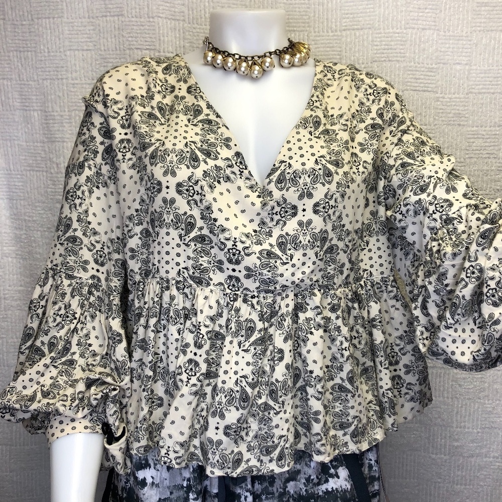 Women Color Blue oversized cropped peplum blouse